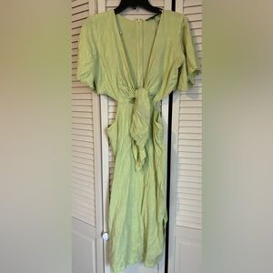 Lulu's woman’s Lime Summer Journey Front tie midi Dress linen (L)